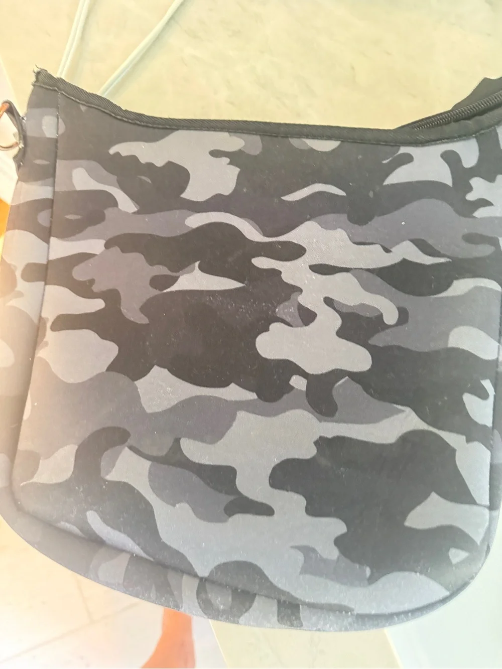 HAUTE SHORE Black Camo Crossbody with Pink Stripe Accent